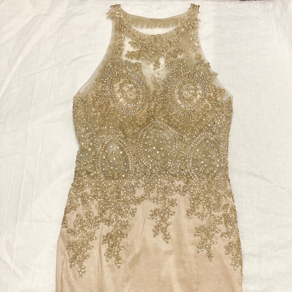 Champagne Sequined Gown Morilee By Madeline Gardner - Size 2 - Picture 5 of 16